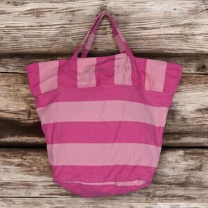 VICTORIA'S SECRET Large Cotton Pink Striped Beach Tote